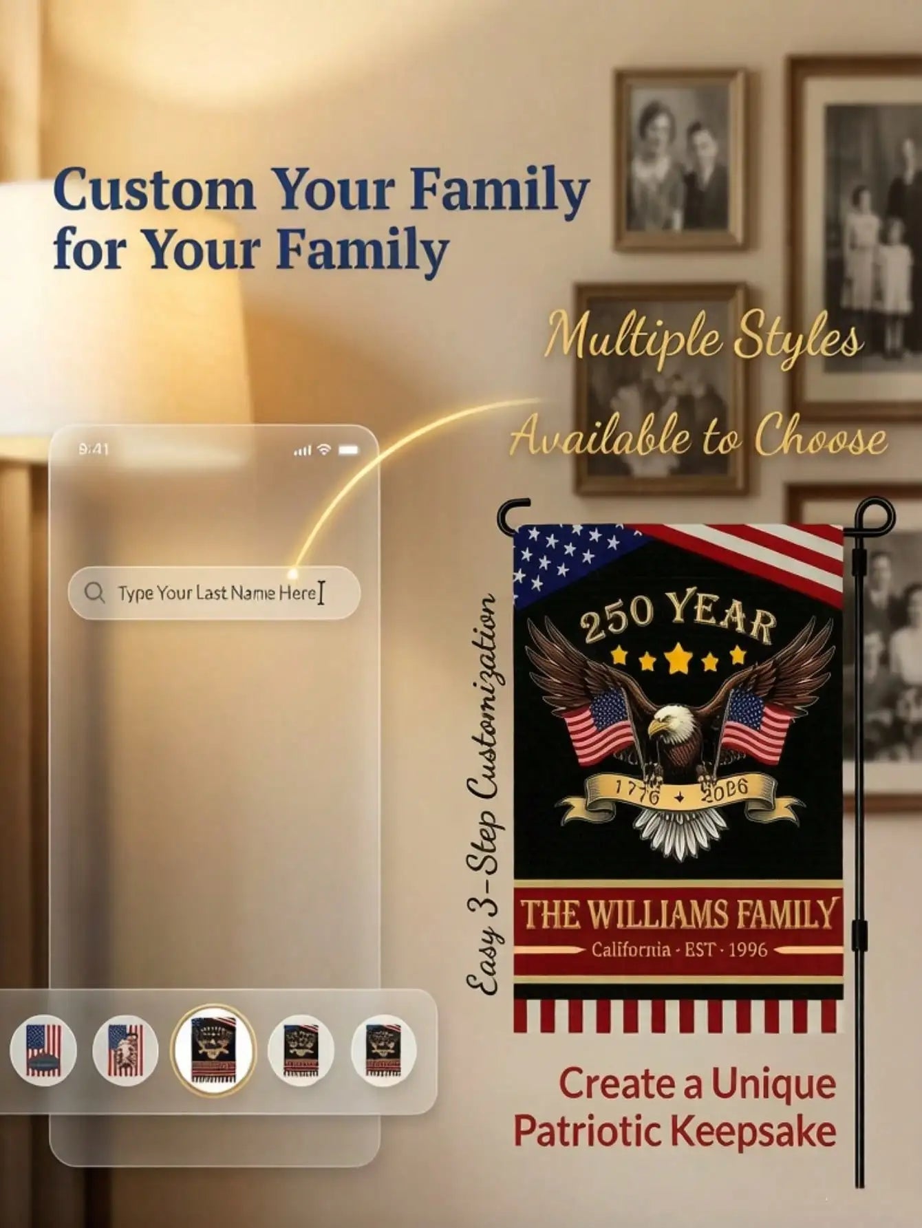 1pc Personalized Patriotic Garden Flag Custom Family Name Eagle Banner 1776 2026 Memorial Day Independence Day Decor Peaceful Pleasures Health and Wellness