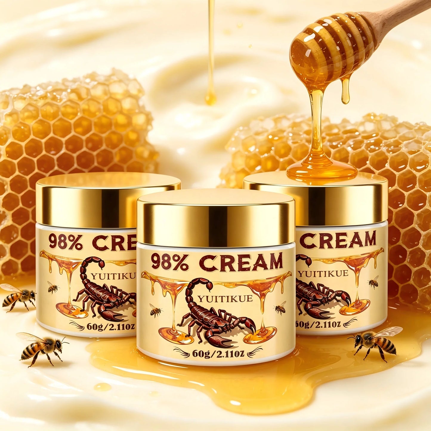 YUITIKUE 98% Scorpion Bee Venom Cream 60g Soothing & Nourishing Care for Skin Comfort Peaceful Pleasures Health and Wellness 3pc