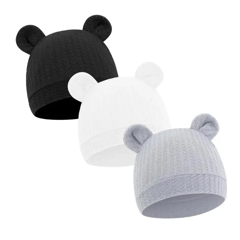 Bear Ear Newborn Baby Hat | Waffle Knit Stretchy Cap 0–24 Months