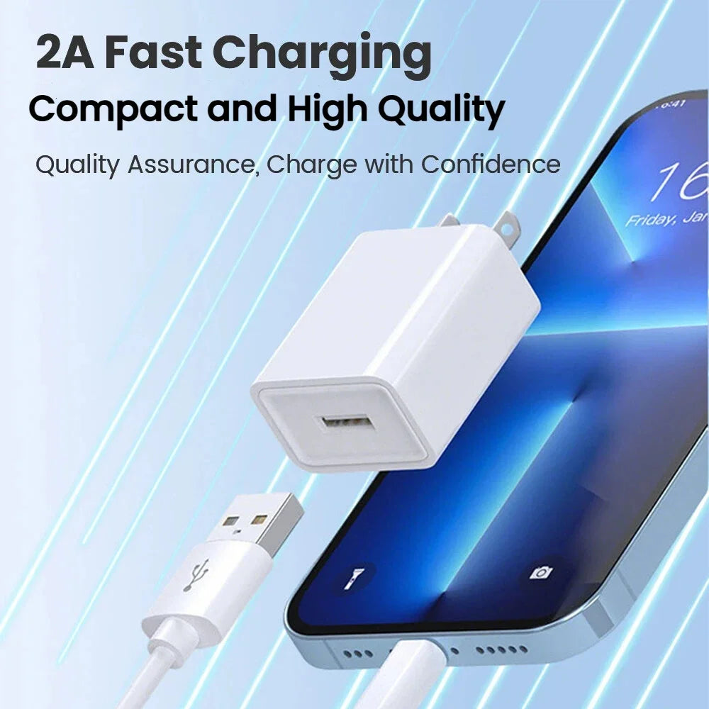 2A USB Wall Charger EU/US Plug – iPhone, Samsung, Huawei