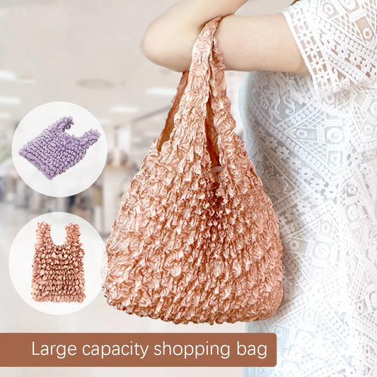 Fold Pleated Flexible Stretch Mini Bag Mini Bag Large Capacity Bubble Elastic Portable Shopping Handbag Tote Peaceful Pleasures Health and Wellness