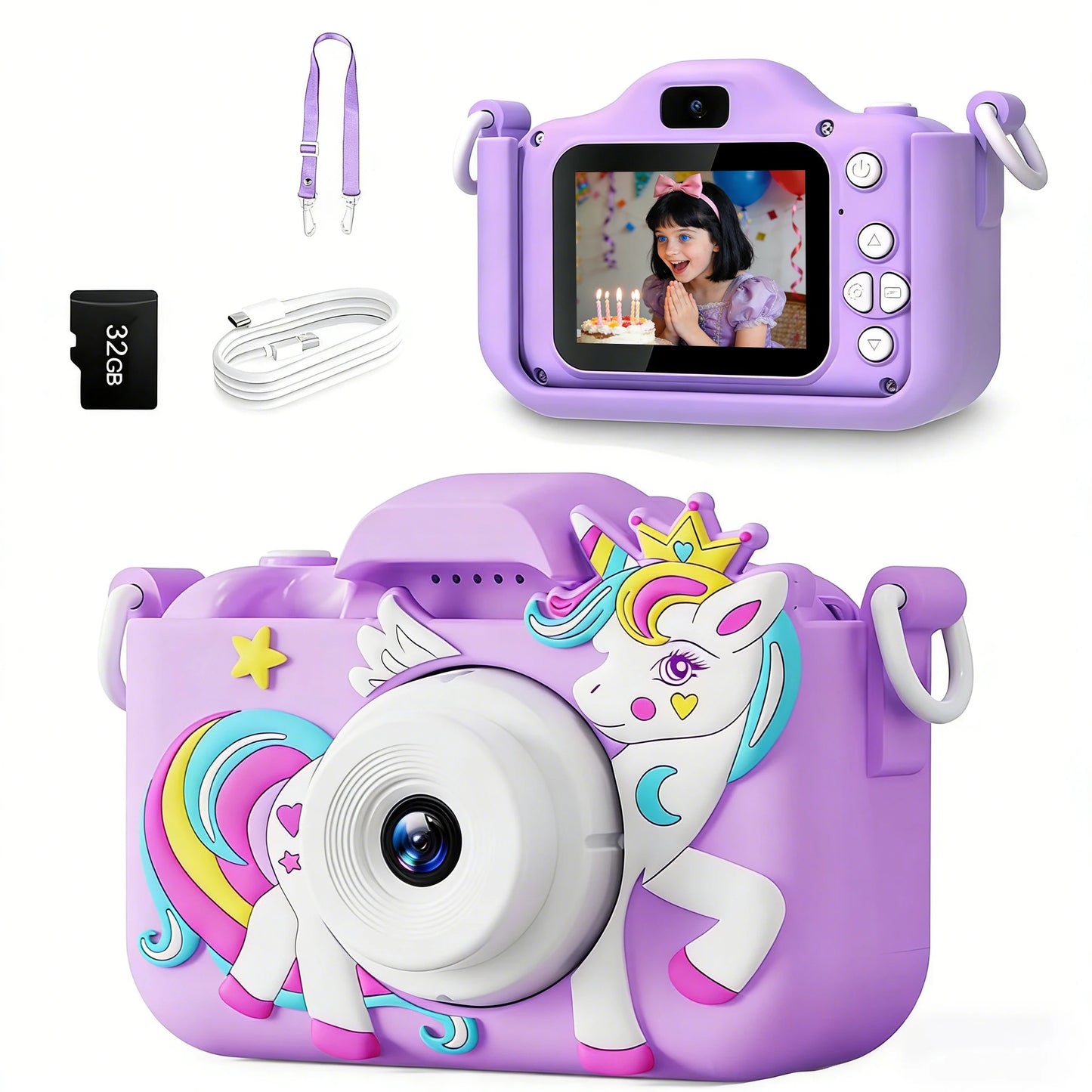Kids Camera 1080P Video Mini Digital Camera Educational Toy Cameras With 32G Card Silicone Case for Girls Festival Birthday Gift Peaceful Pleasures Health and Wellness Purple04 32G Card