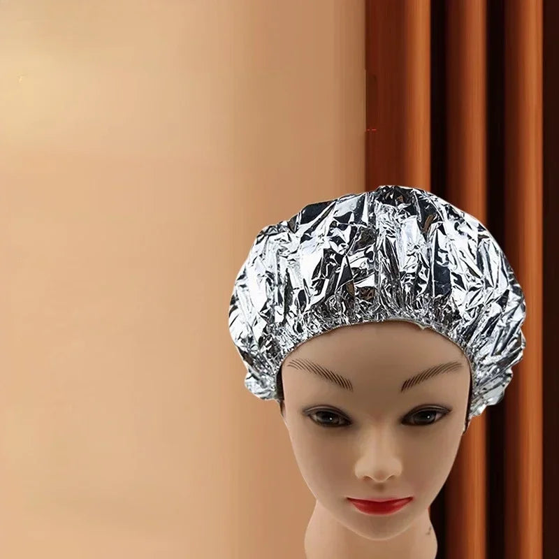 Disposable Ultra - thin Elastic Aluminum Foil Waterproof Heat Insulation Nourishing Dry Bath Hoods Shower Baking Oil Hair Cap Peaceful Pleasures Health and Wellness