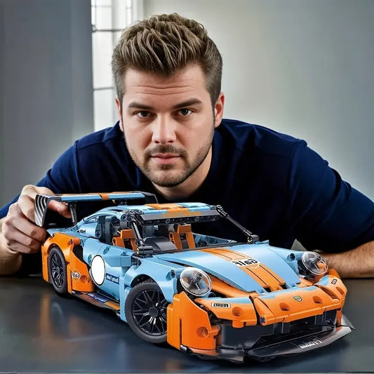 1200+Pcs Blue Supercar Building Block Fast Assembly Race Car Model Peaceful Pleasures Health and Wellness