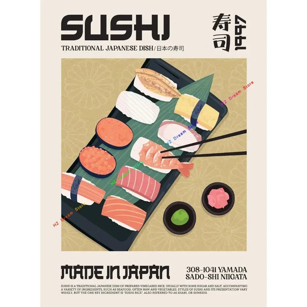 Ramen Food Traditional Asian Dumplings Noodle Soup Italian Pizza Mexican Food Tacos Sushi Bar Food Print Posters Kitchen Deco Peaceful Pleasures Health and Wellness 12 20x30cm