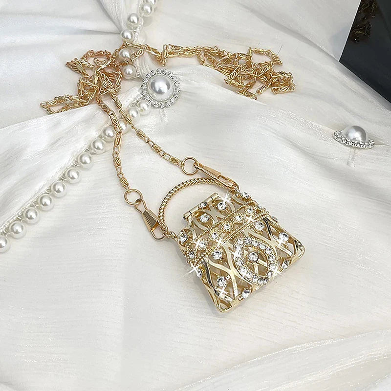 Rhinestone Mini Chain Bag – Gold & Silver Crossbody Purse