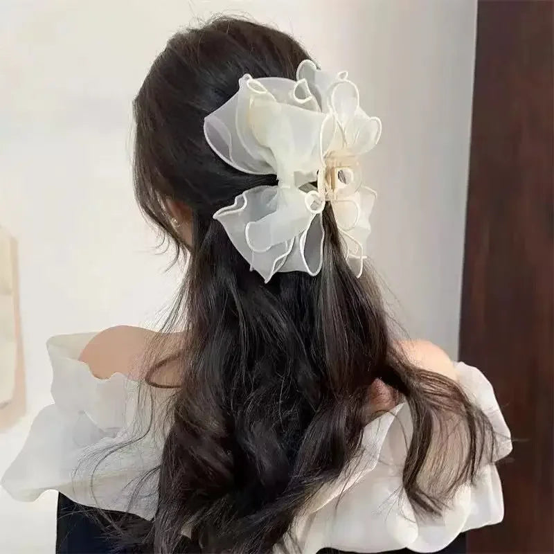 Sweet Organza Reversible Bow Large Hair Claw Clip
