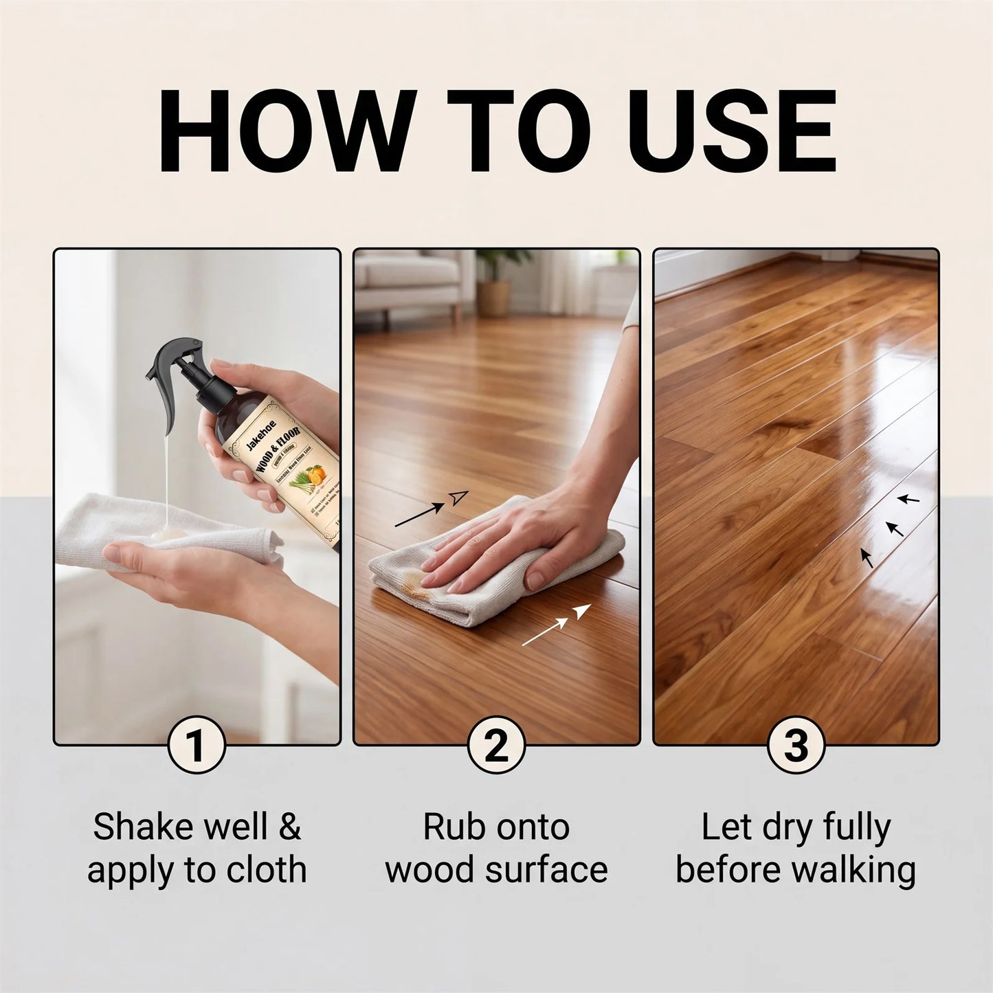 Jakehoe Wood Floor Polish Cleaner Spray – Non-Toxic 120ml