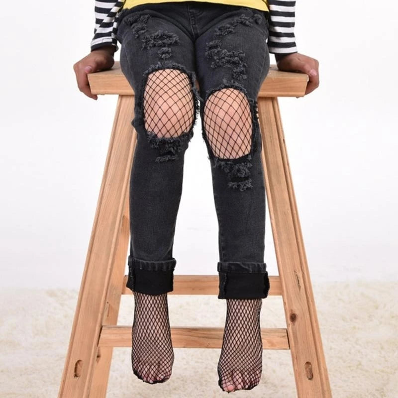 Girls Black Mesh Pantyhose Tights | Kids Stockings Ages 5–13