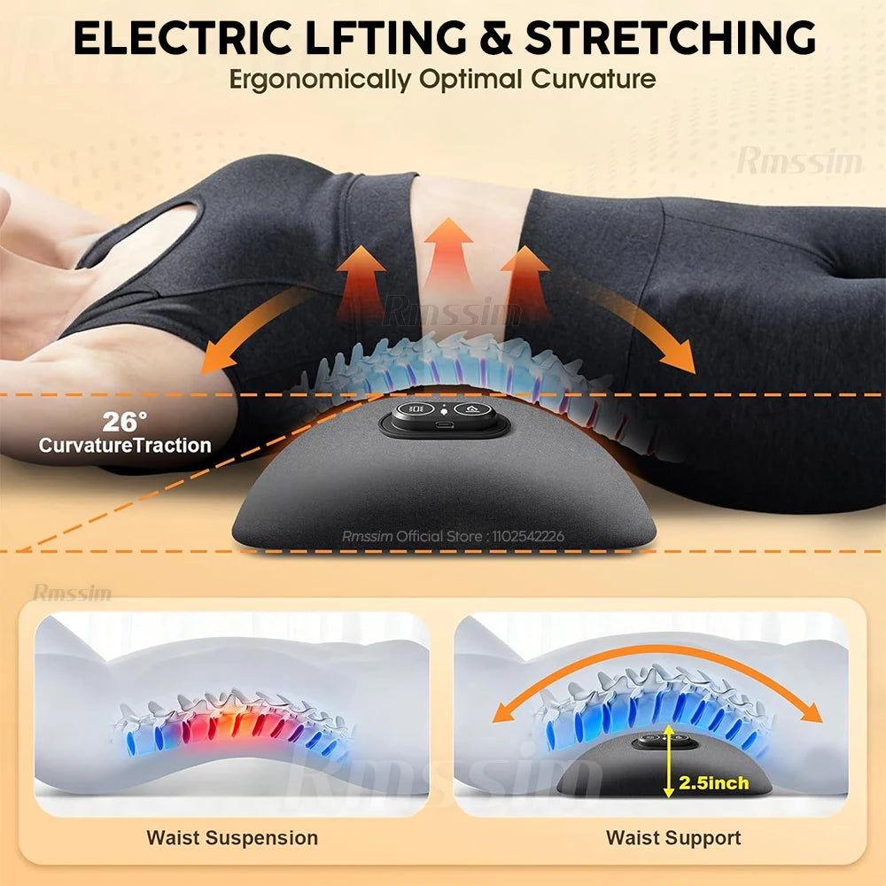 3-in-1 Electric Lumbar Support Pillow with Heat,Vibration &Traction,Waist Relief Waist Support Back Pillow Waist Protection Pad Peaceful Pleasures Health and Wellness