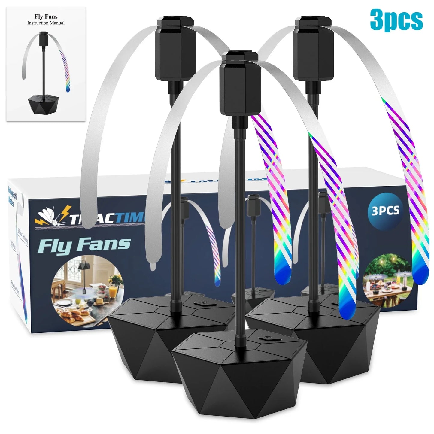 Soundless Fly Repellent Fan – Soft Blades, Hook, BBQ & Picnic
