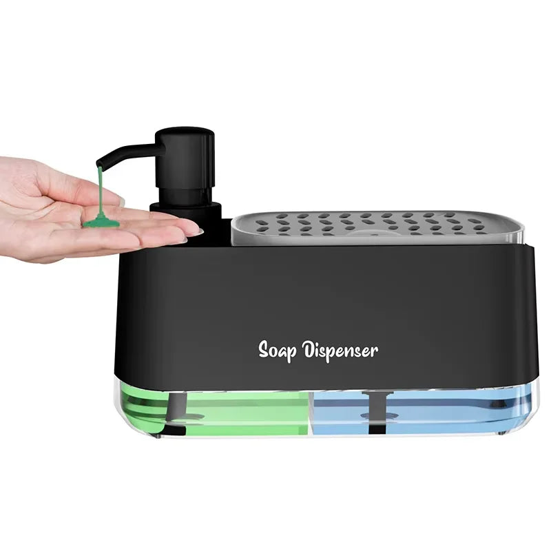 Dual Soap Dispenser with Sponge And Dishcloth Holder Kitchen Hand Dish Soap Dispenser with Tray Multi-Functional Kitchen Soap Peaceful Pleasures Health and Wellness B