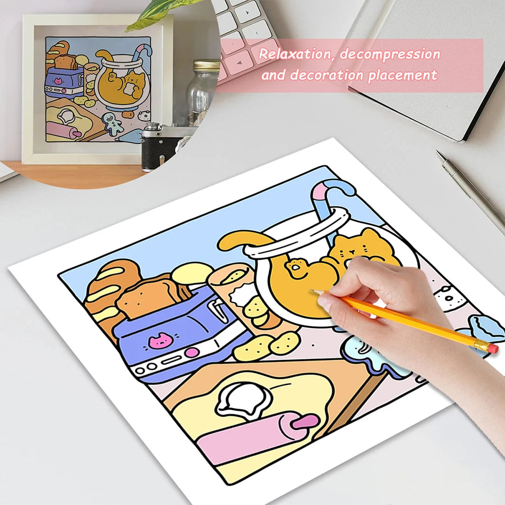 24 Page Selling Cute Cat Coloring Book Student Stress Relief Cartoon
