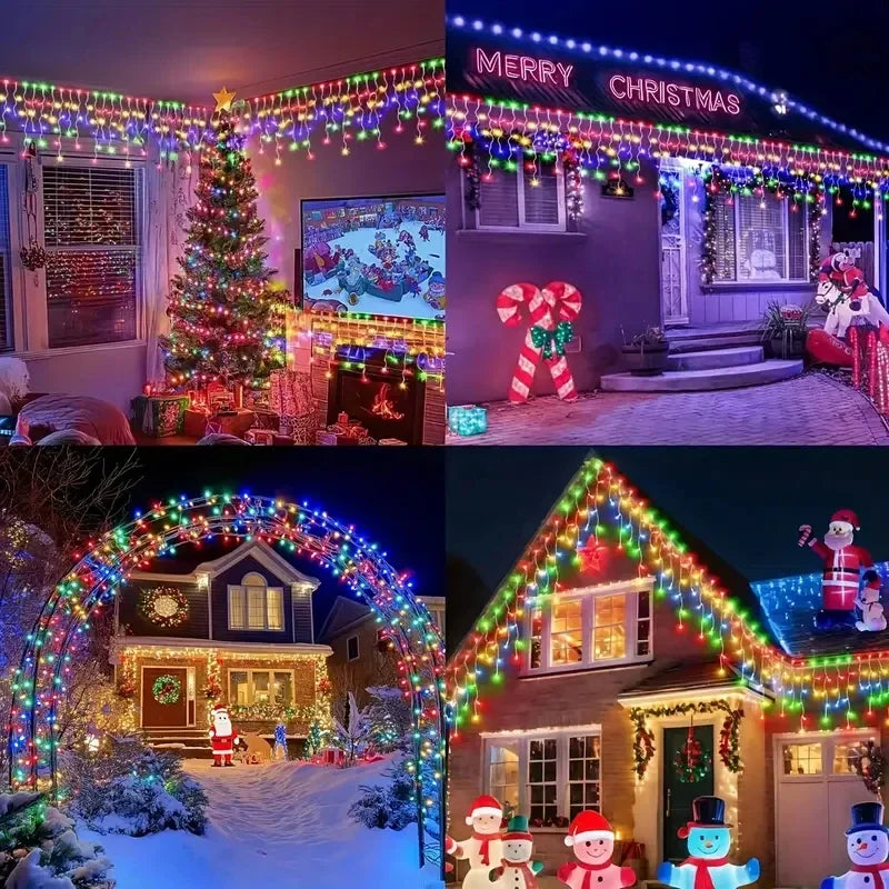 Solar Icicle Curtain String Lights – Outdoor Waterproof LED Decor