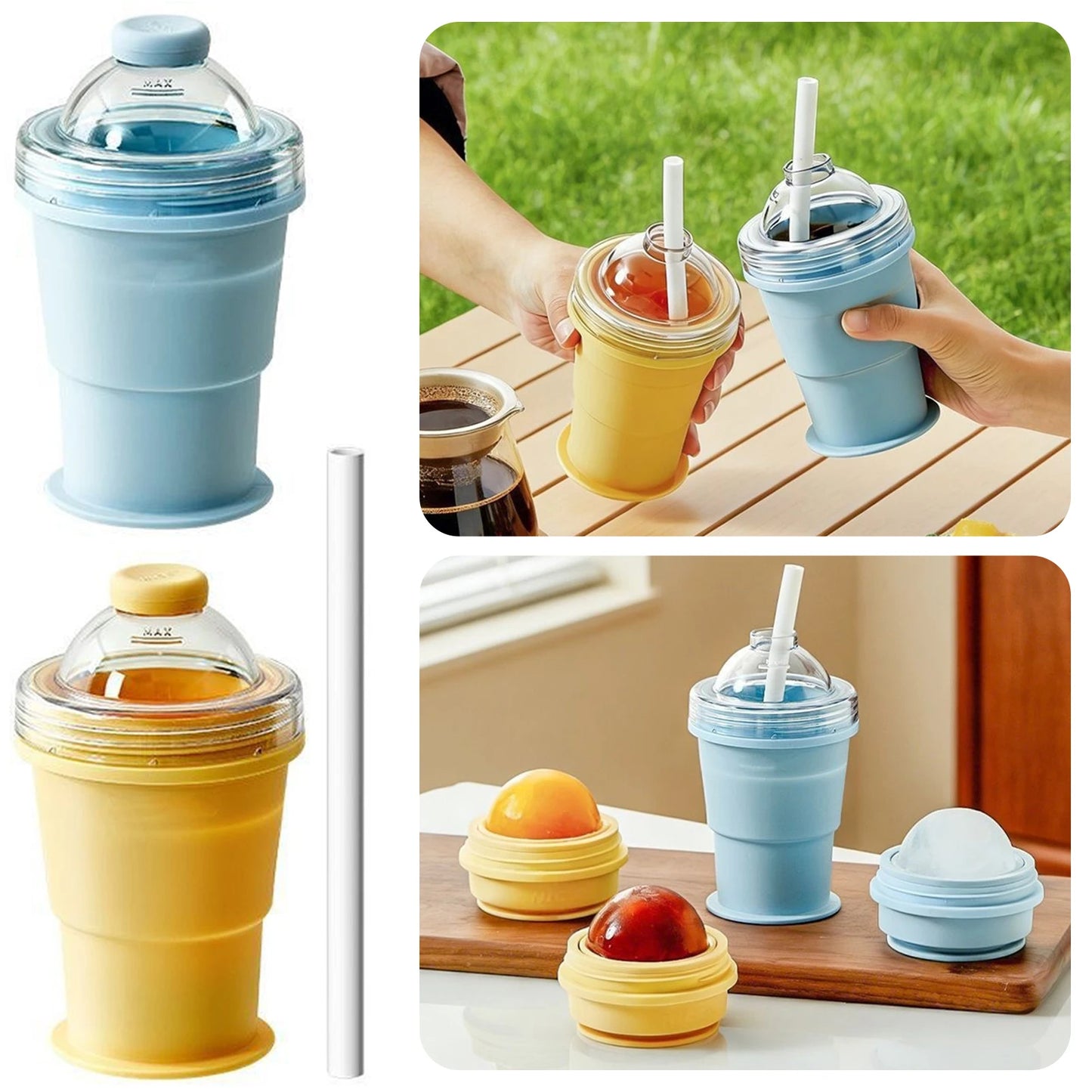 2 In 1 Collapsible Silicone Ice Ball Maker Cup Foldable Ice Ball Drink Cup Easy To Clean Dishwasher Safe For Home Travel Peaceful Pleasures Health and Wellness