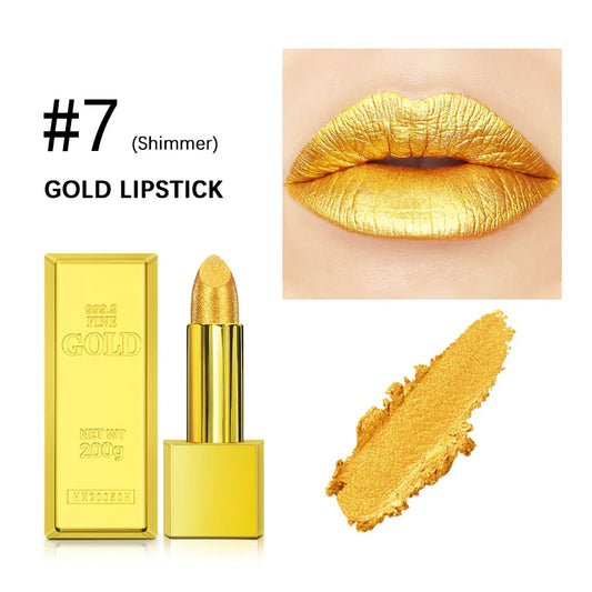 Shimmer Gold Brick Lipstick | Metallic Glitter Long-Lasting Metallic Shimmer Lipstick Oasis Select