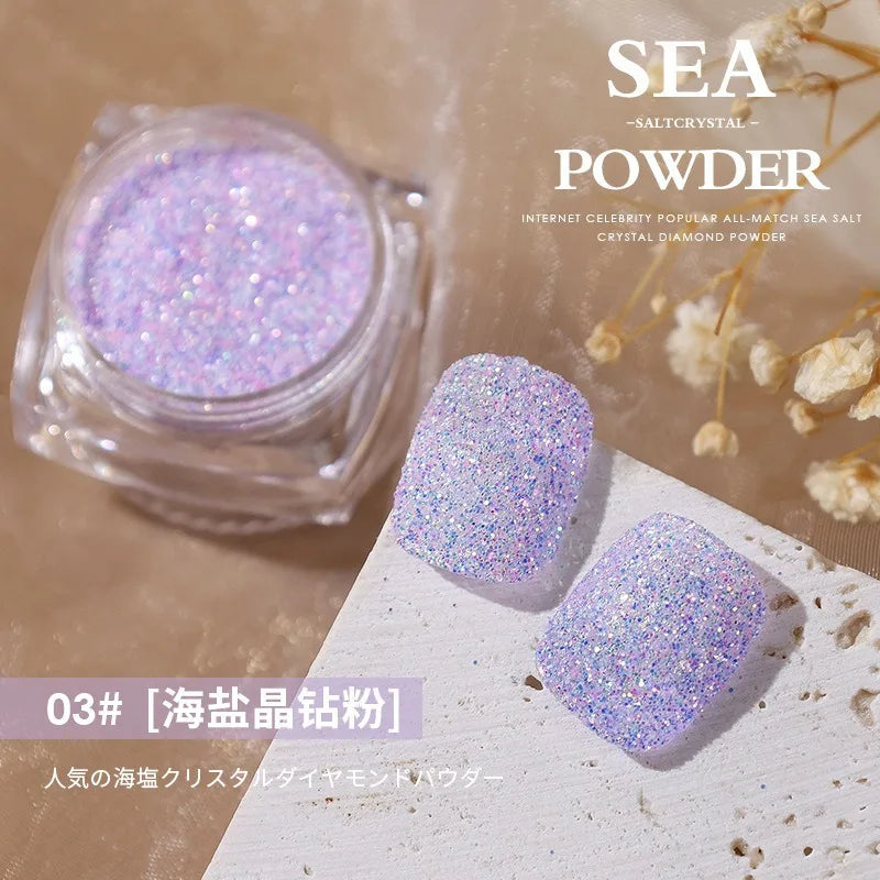Aurora Sea Salt Nail Glitter Set – 12 Colors Holographic Sugar Powder