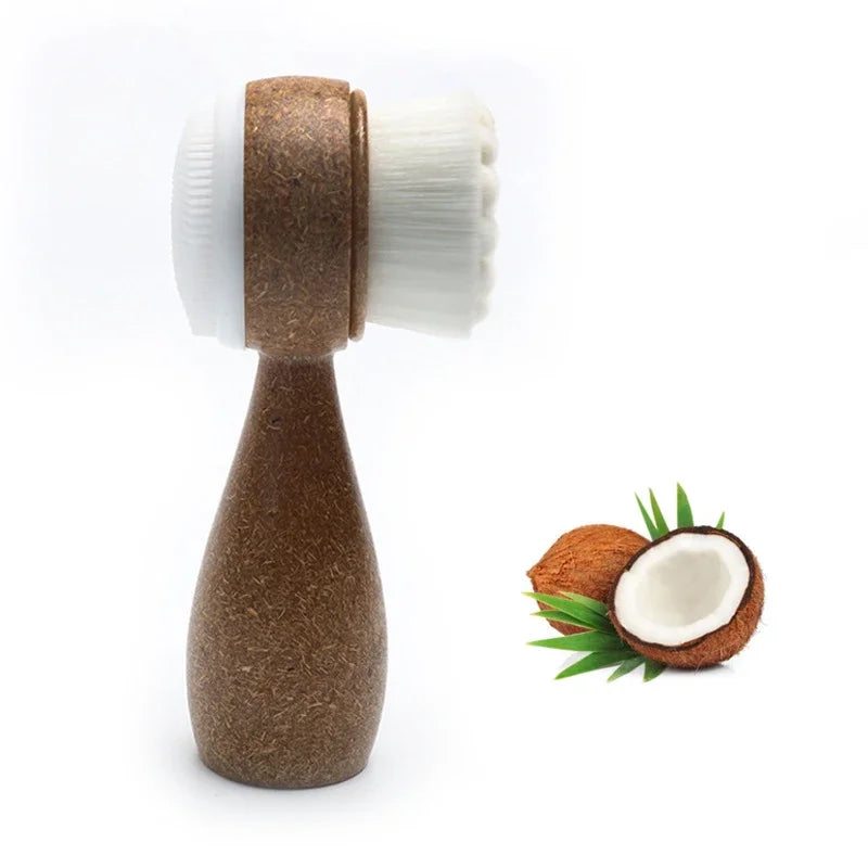 Double-Sided Exfoliating Facial Brush | Coconut Handle Facial Cleansing Brush Peaceful Pleasures Health and Wellness