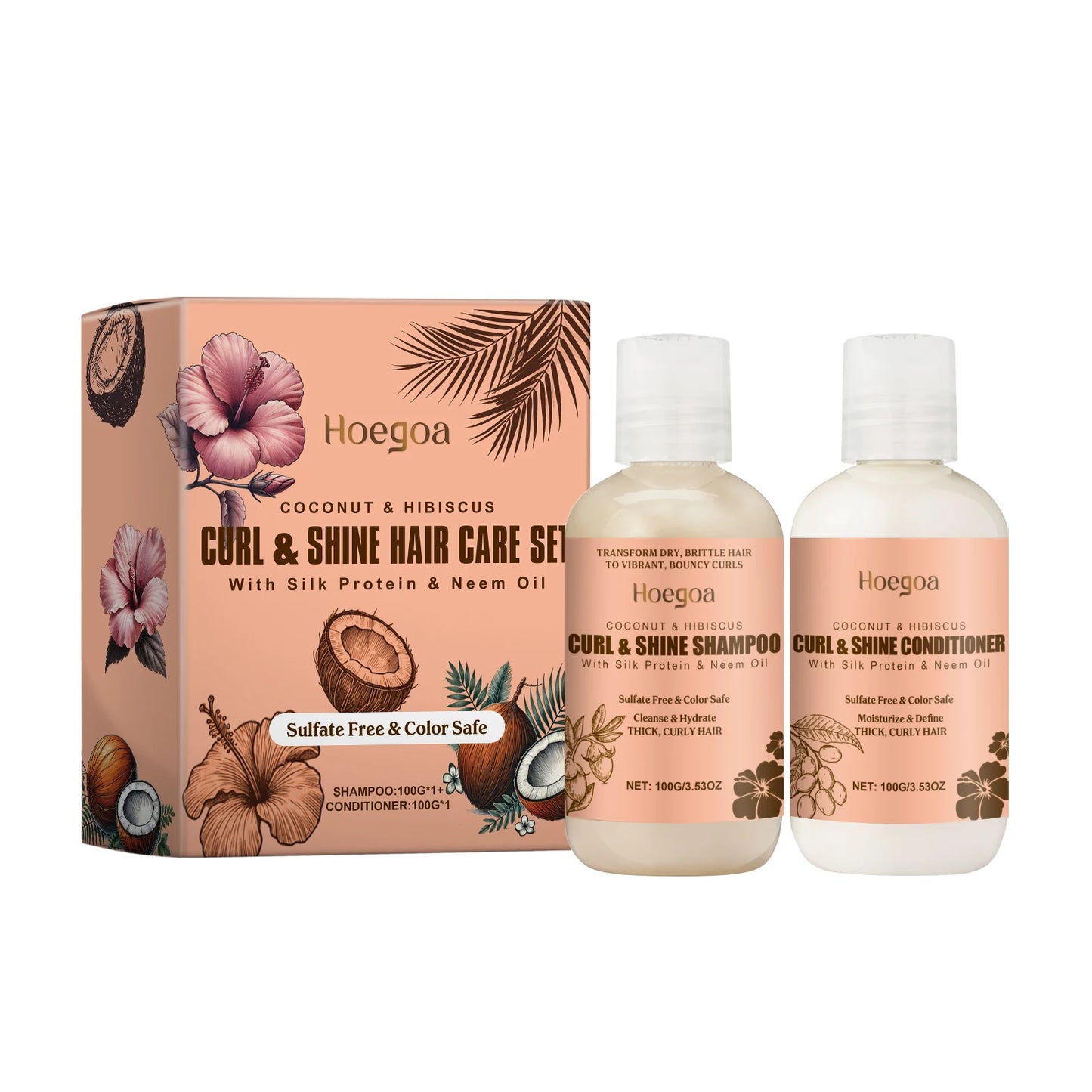 Coconut Shampoo and Conditioner Set - Hydrating Hair Care for Curly Hair | Oil Control Frizz Removal Scalp Cleansing Smoothing Peaceful Pleasures Health and Wellness 1set boxed