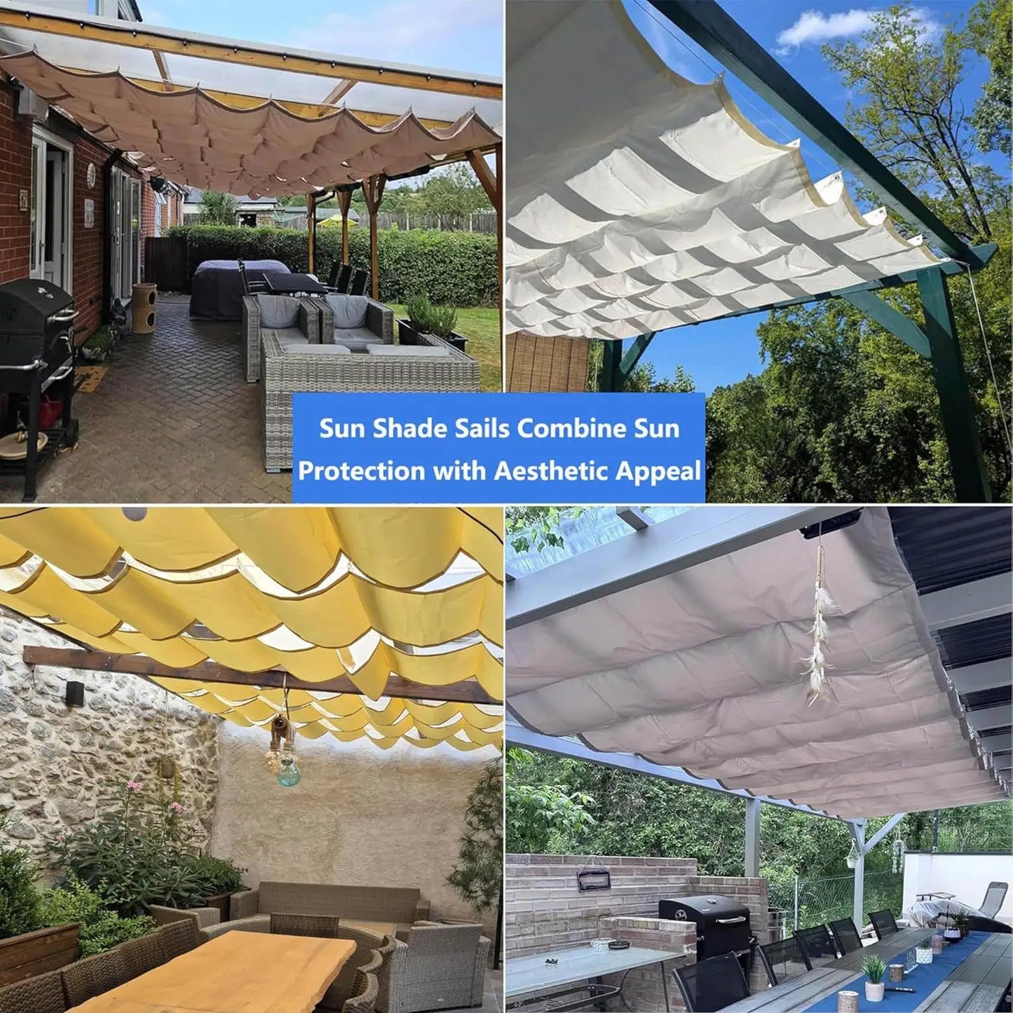 Heavy Duty Waterproof Retractable Shade Sail | Wavy Patio Tarp