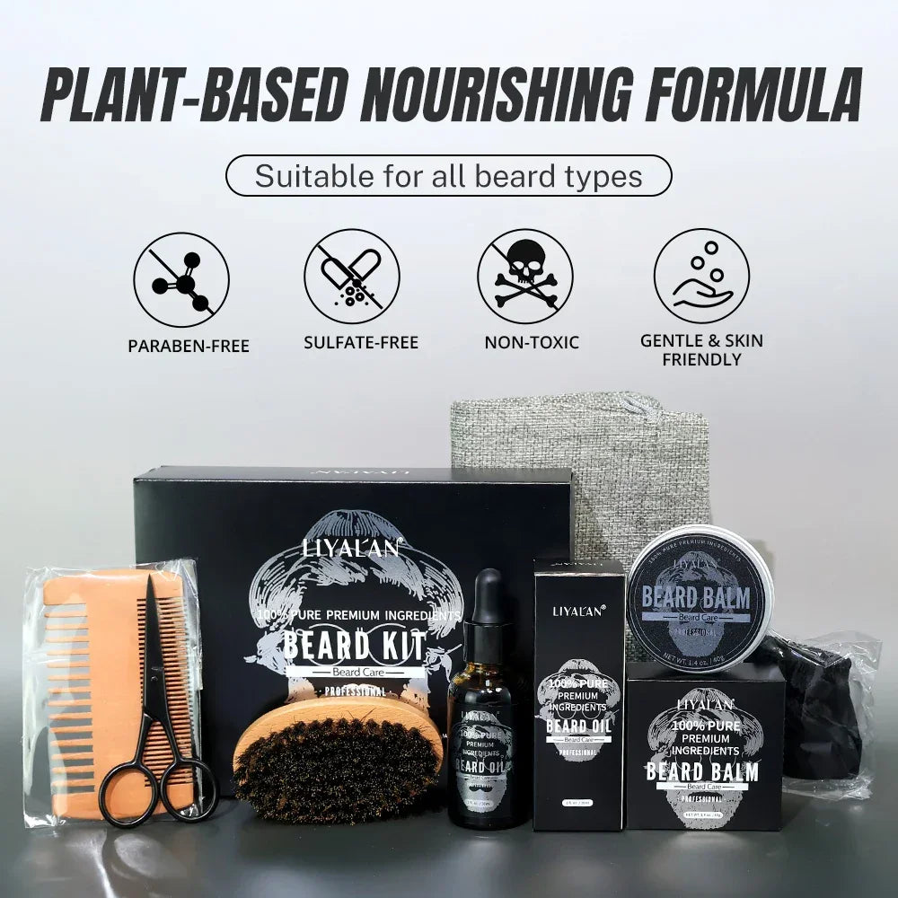 LIYALAN Men's Beard Grooming Kit – 7-Piece Complete Set Peaceful Pleasures Health and Wellness