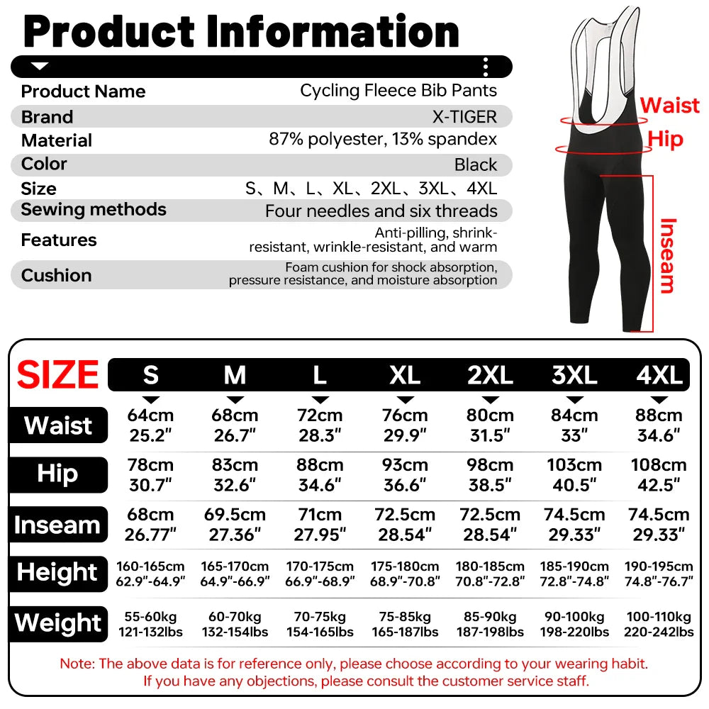 X-TIGER Men's Winter Cycling Bib Pants | Gel Padded Windproof