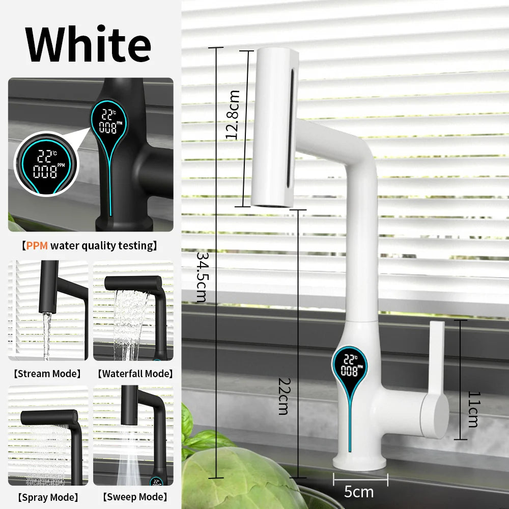 AOGUTU Waterfall Basin Faucet Digital Temp Display Mixer Tap