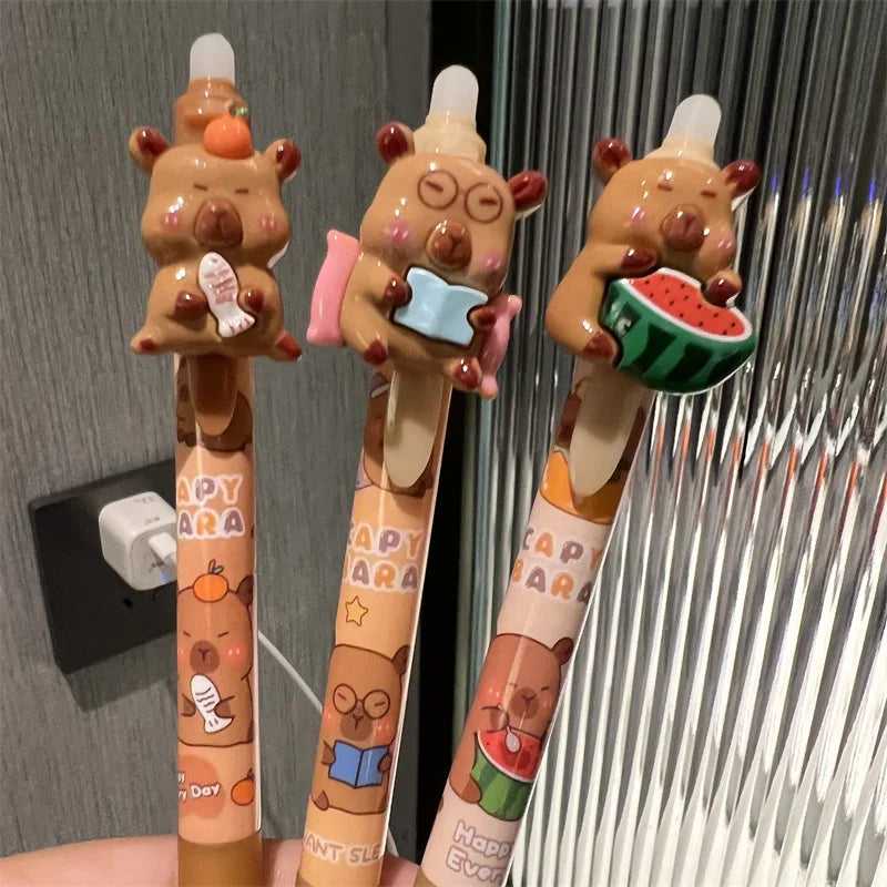4-Pack Capybara Erasable Gel Pens | Retractable Black Ink