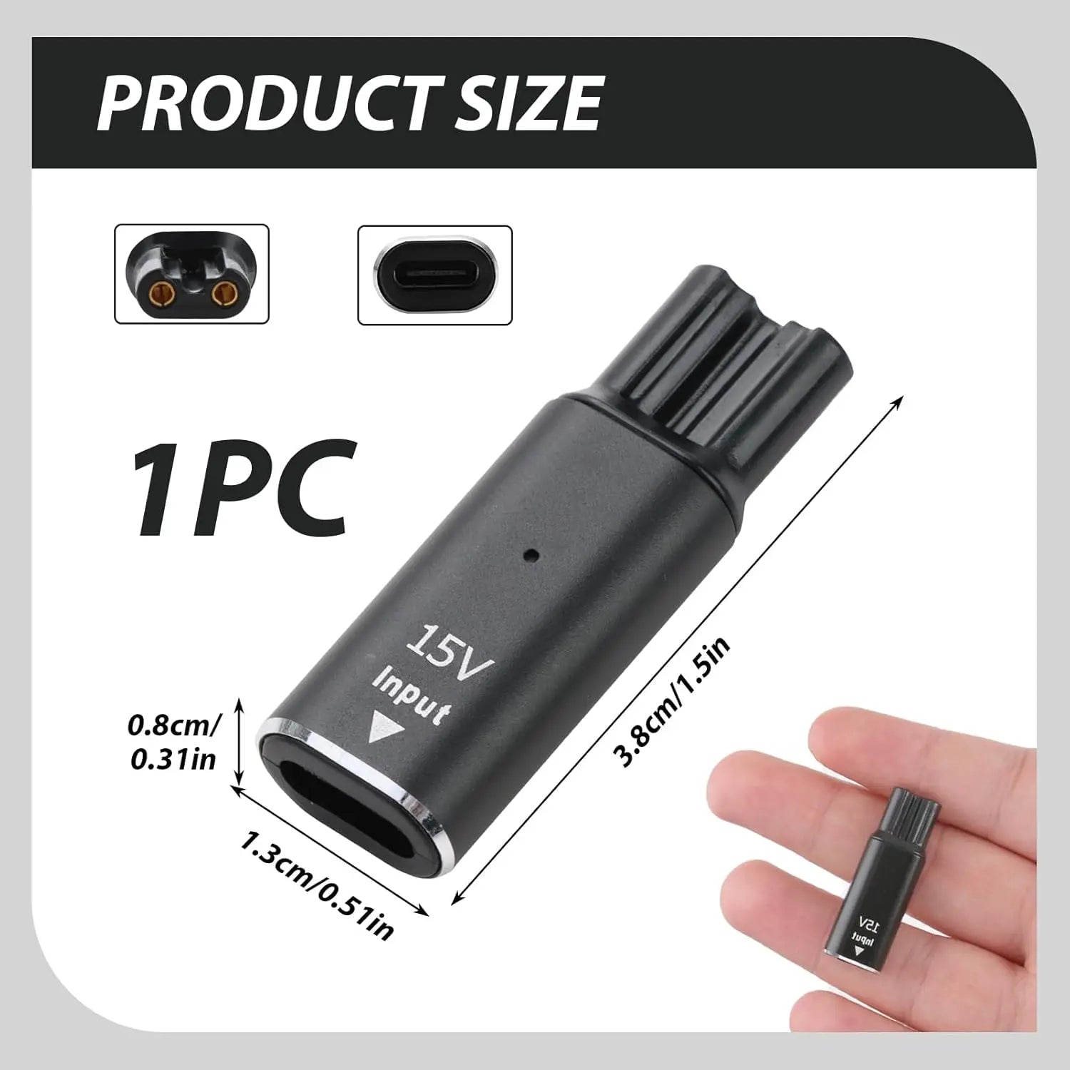 Type-C Shaver Adapter 15V for Philips OneBlade HQ8505 QP6510 Peaceful Pleasures Health and Wellness