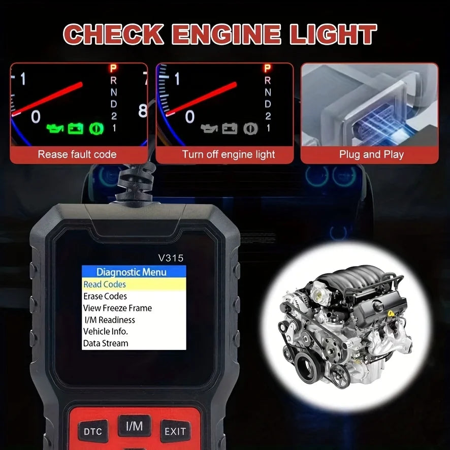 Obd2 Car Diagnostic Tool V315 - Suitable for All Models from 1996 Onwards, up to 36V, No Batteries Required Peaceful Pleasures Health and Wellness