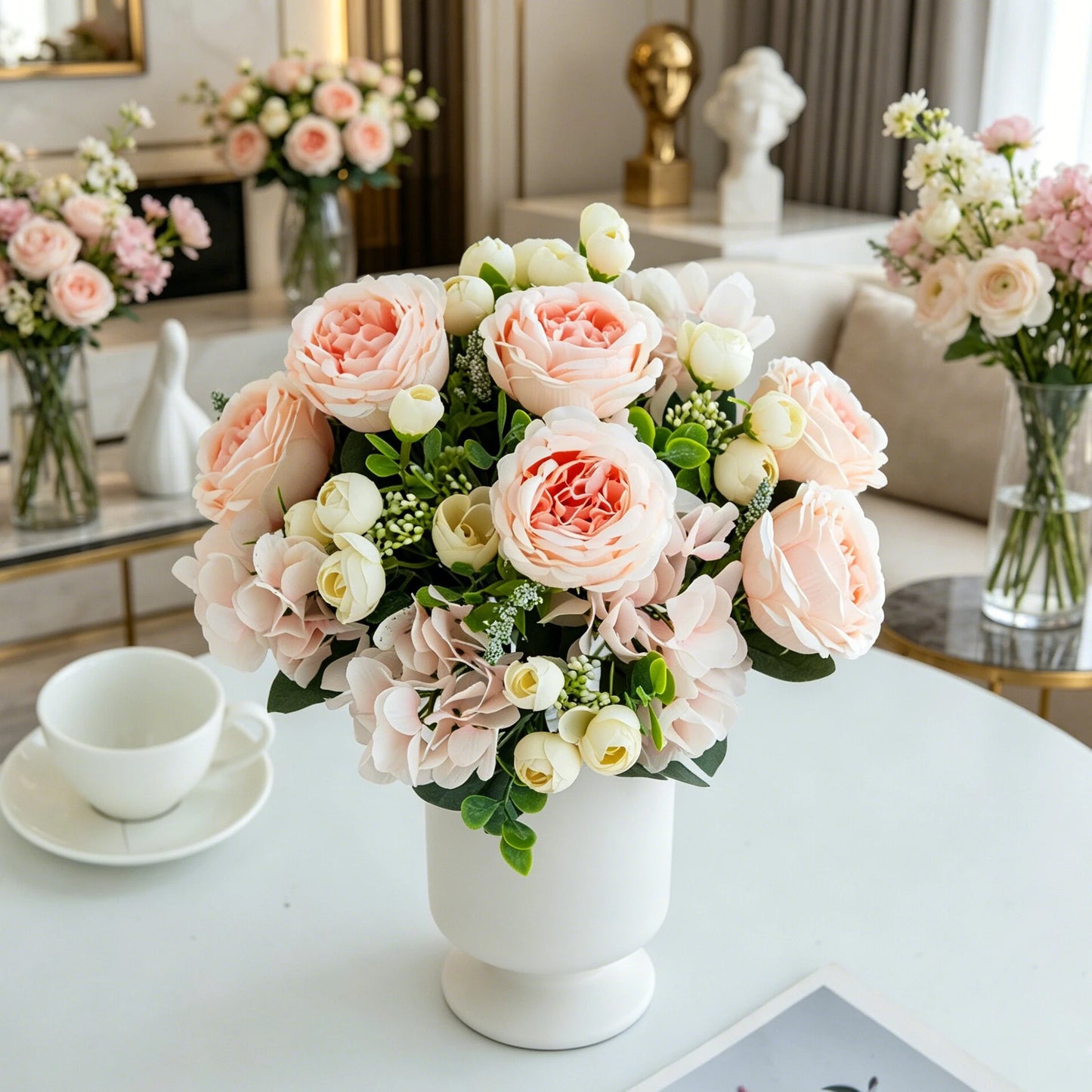 Artificial Silk Peony & Hydrangea Bouquet – Wedding Home Decor