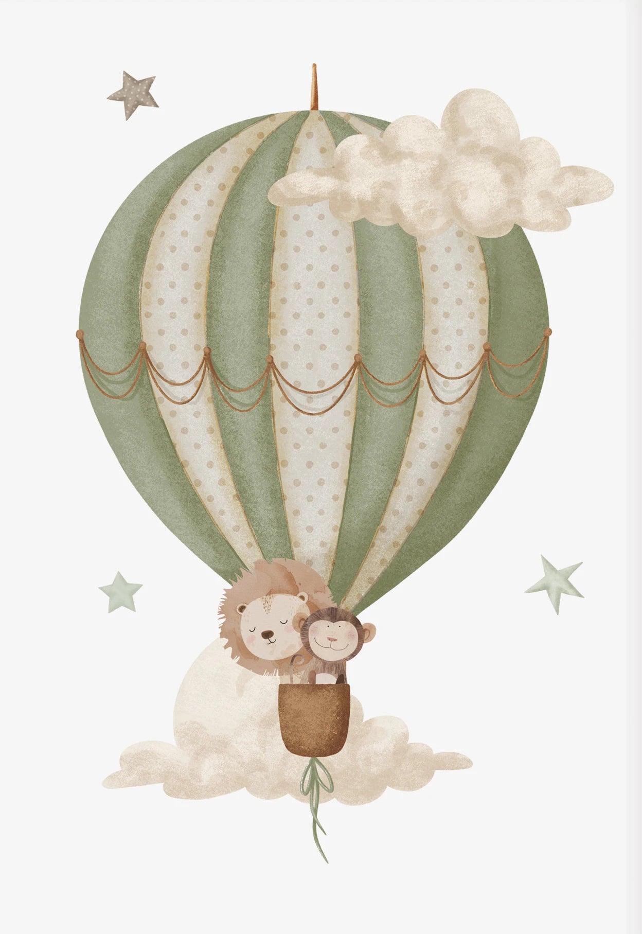 Kids Nursery Watercolor Canvas Wall Art | Monkey Lion Balloon Print