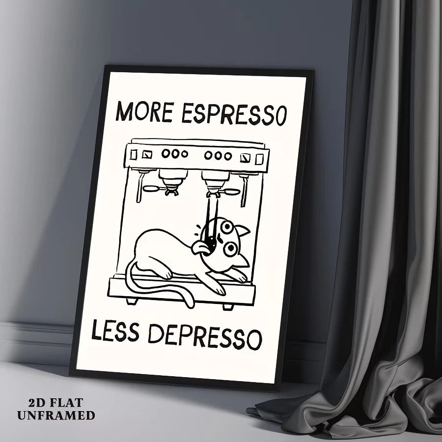 Coffee Cat Canvas Wall Art Print | Modern Home Decor Poster