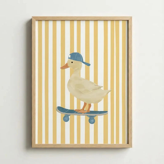 Funny Skater Duck Canvas Wall Art Print | Cartoon Home Decor Canvas Wall Art Peaceful Pleasures Health and Wellness G5248 40x50cm Unframed