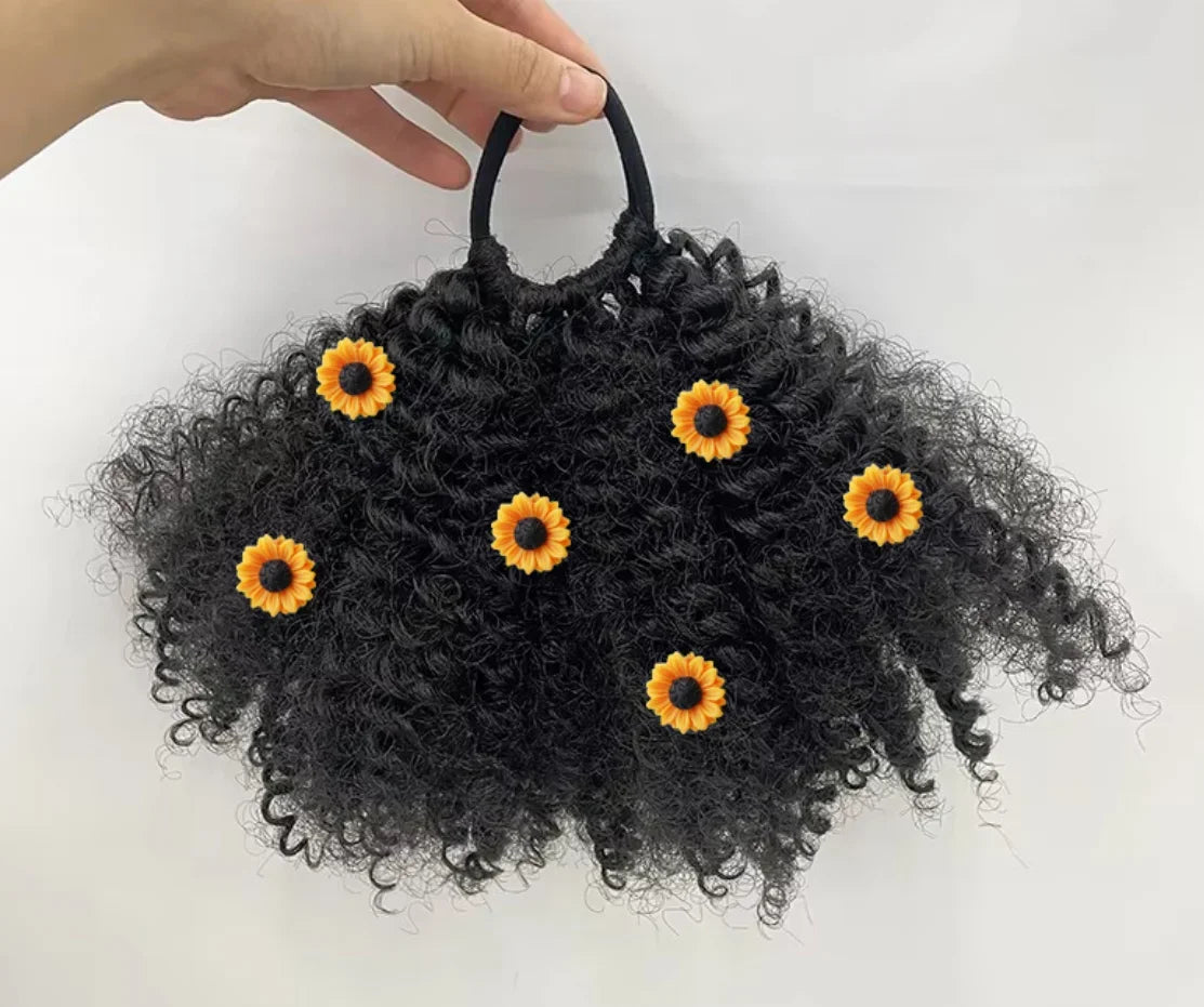 2pcs/ Luxury Kids Hair Buns Kids Afro Puff Soft Like Natural Human Hair Hand Feel Marley Kinky Bulk for Hair Girl with Elastic Peaceful Pleasures Health and Wellness with magritte
