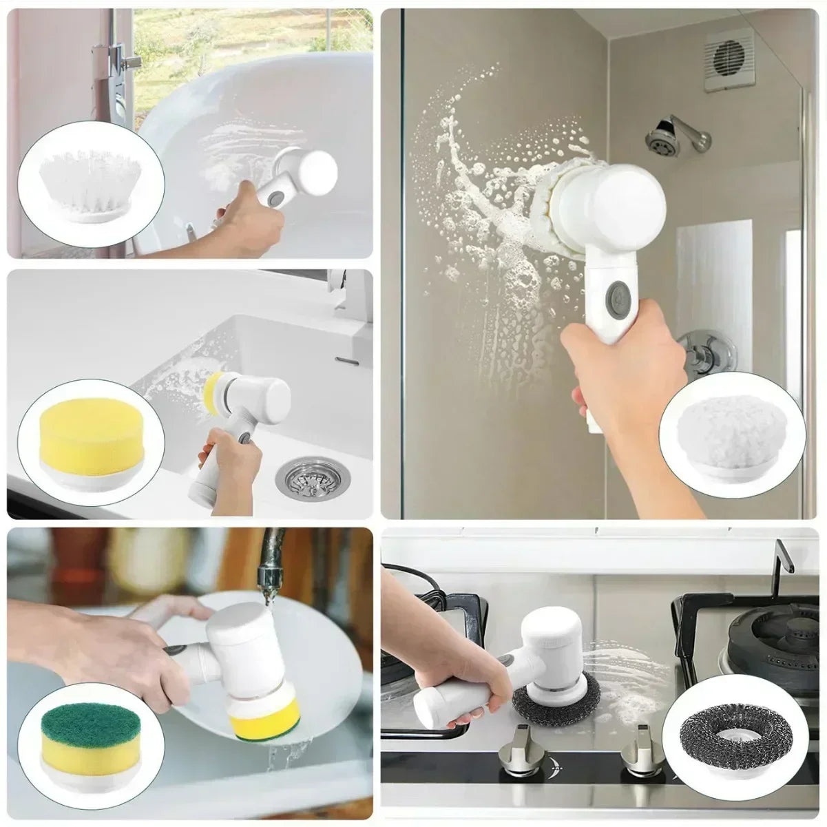 Cordless Electric Scrubber Brush Set – 5 Heads, Kitchen & Bath