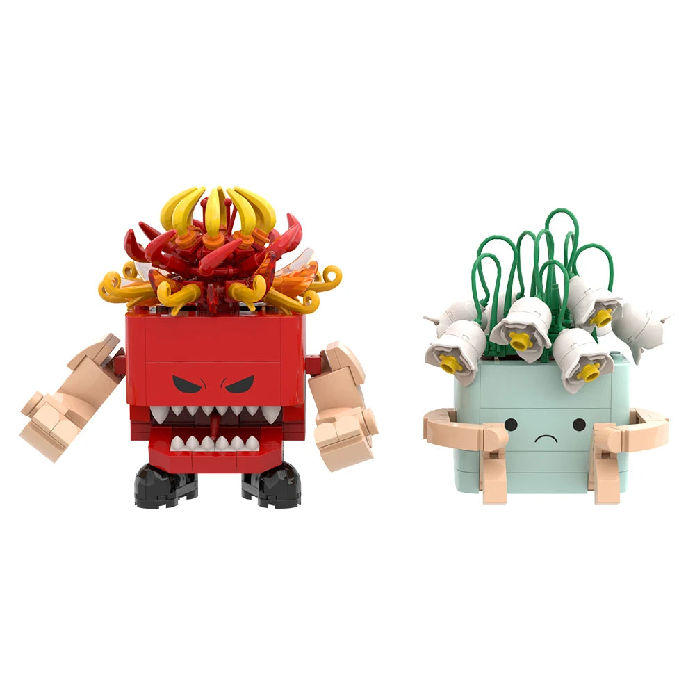 MOC Angry & Sad Plant Pot Building Blocks | 423 Pcs, Rotating Flower