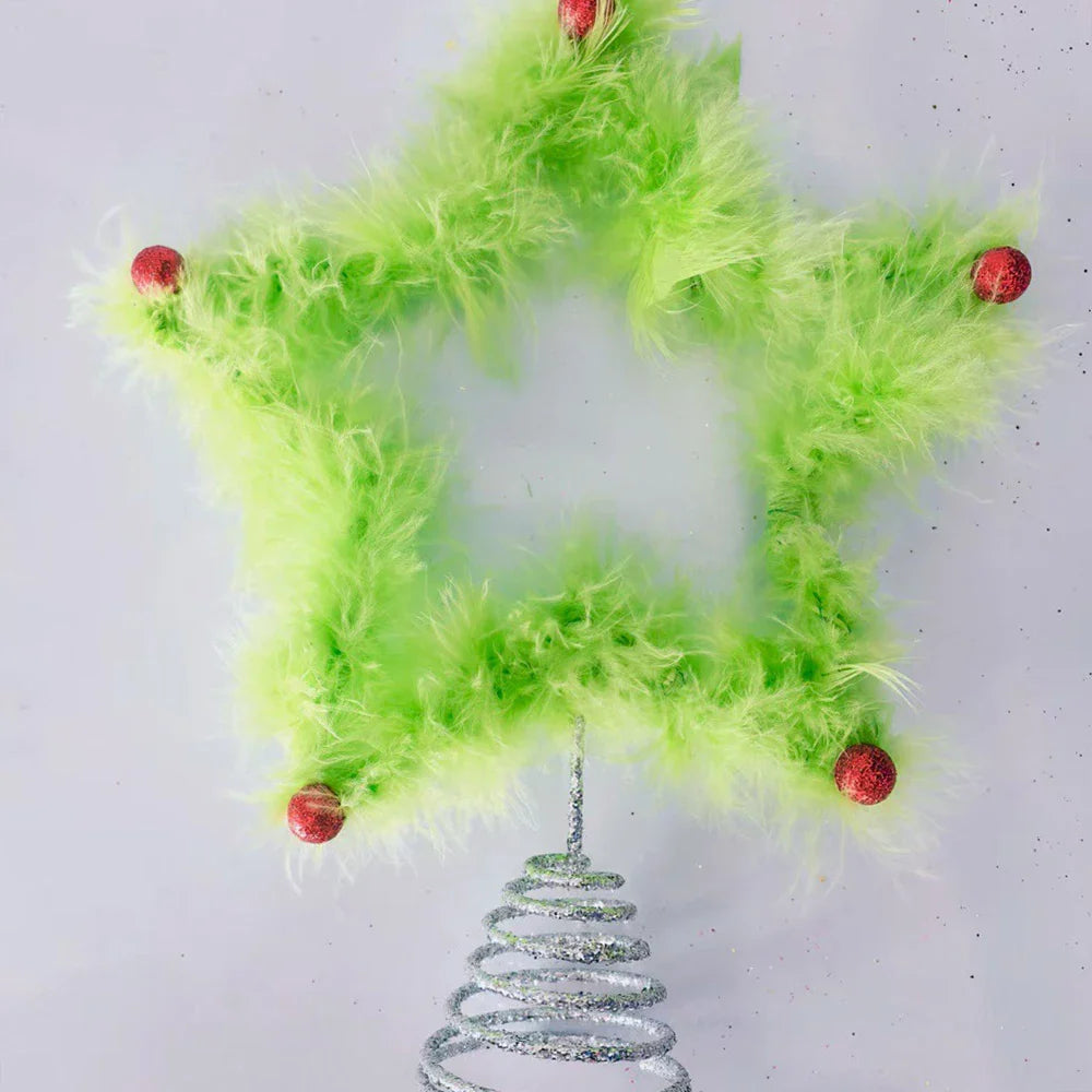 Christmas Tree Top Star Ornament – Green Plush & Iron Topper