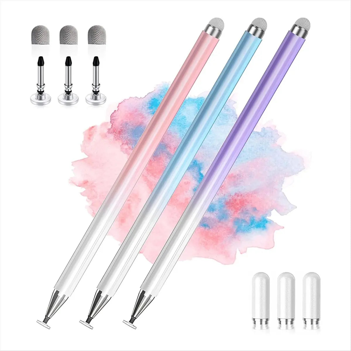 3-Pack Universal Stylus Pens – Disc & Fiber Tips, All Devices