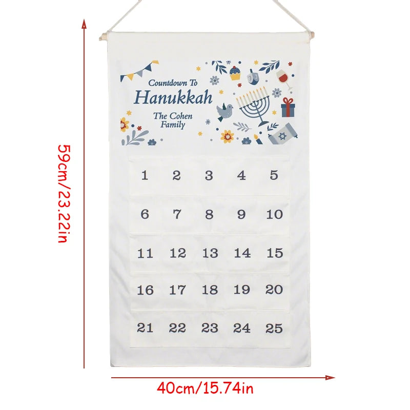 Personalised Hanukkah Countdown Calendar | Festive Wall Decor Holiday Countdown Calendar Peaceful Pleasures Health and Wellness