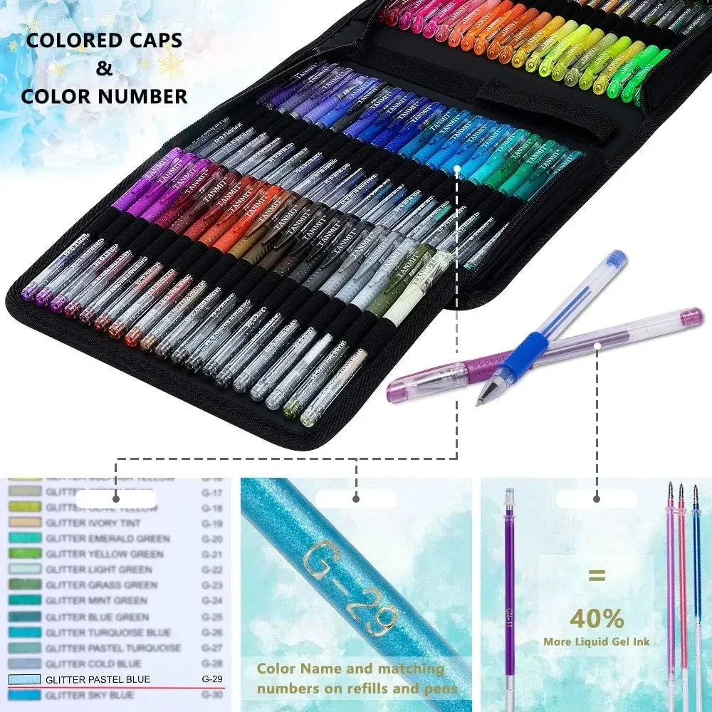 160 Glitter Gel Pens Set with Case, 40% More Ink Peaceful Pleasures Health and Wellness