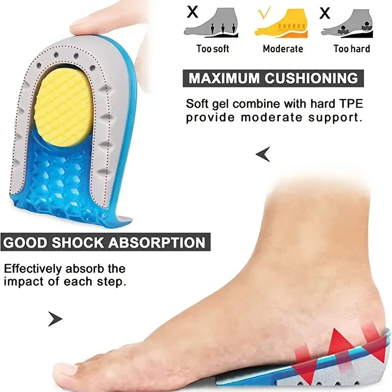 1pair Gel Height Increase Insoles, Shock Absorption Heel Cushion Pads, Height Lift Shoes Inserts For Men & Women Peaceful Pleasures Health and Wellness