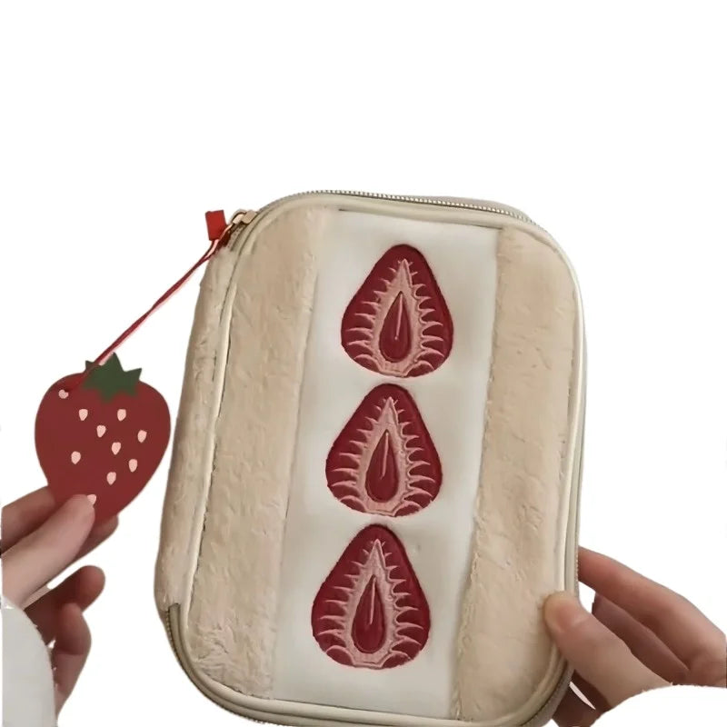 1pc Strawberry Sandwich Cosmetics Large Capacity Card Bag High Beauty Stationery Bag Washroom Storage Peaceful Pleasures Health and Wellness
