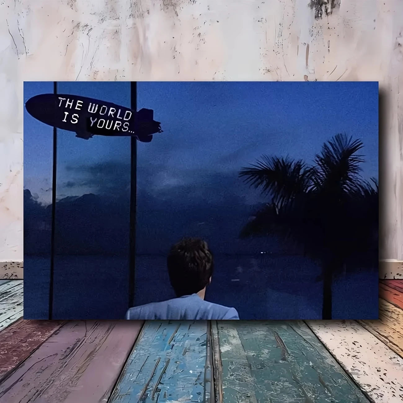 Nighttime Beach Palm Tree Canvas Wall Art | Ocean Print Decor