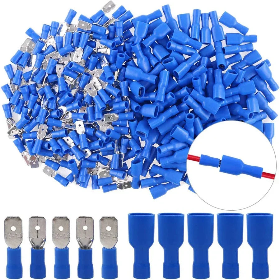 100pcs 50pairs 6.3mm 16 14AWG Female Male Electrical Wiring Connector Insulated Crimp Terminal Spade Blue Peaceful Pleasures Health and Wellness