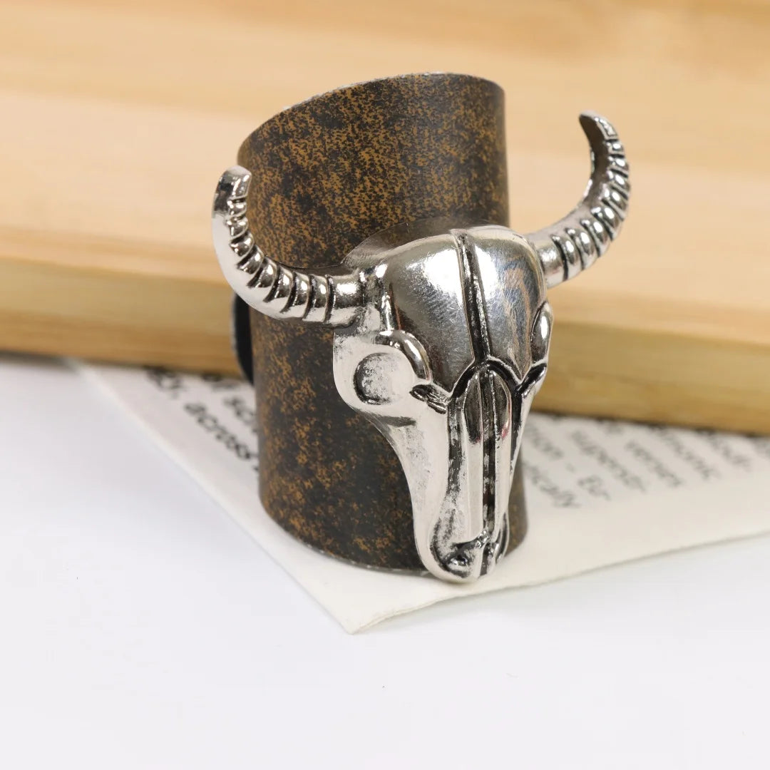 Western Cow Head Square Scarf Buckle Retro Metal Denim Clip Unisex PU