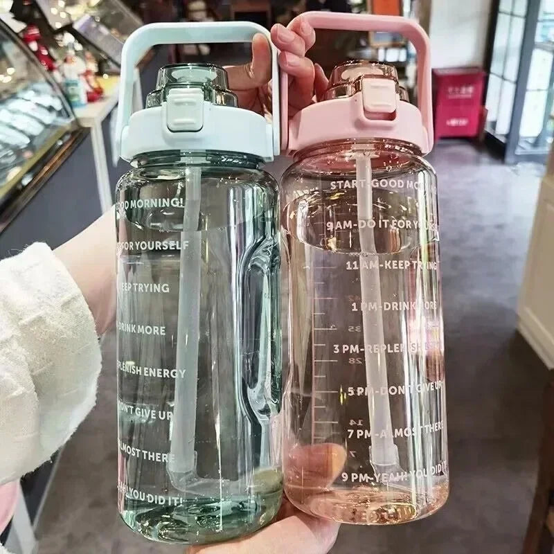 2L Water Bottle with Straw & Time Marker | Sports Hydration Jug