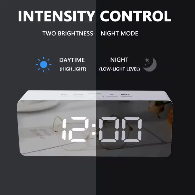 1Pc White Digital Clock LED Mirror Table Clock Snooze Display Time Night Light Desktop USB Alarm Clock Home Decor Desk Clock Peaceful Pleasures Health and Wellness
