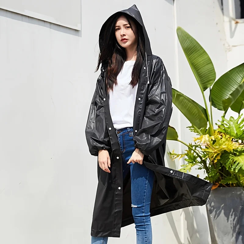 2-pc Two-piece, reusable raincoat with hood and sleeves, lightweight and compact, versatile raincoat that can be carried around Peaceful Pleasures Health and Wellness black