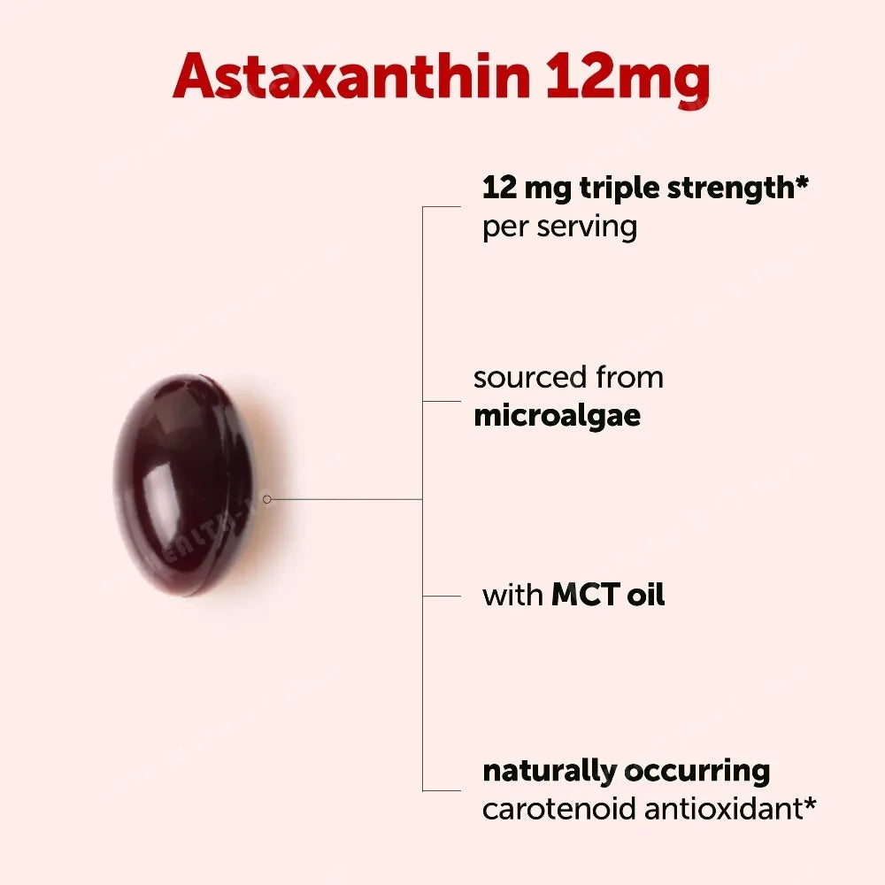 Astaxanthin 12mg 120 Softgels | Microalgae MCT Oil Non-GMO